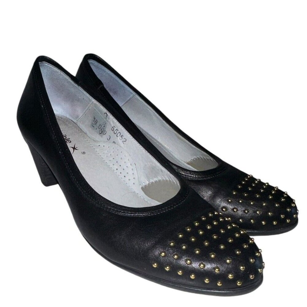 Xsensible Womens Comfort Pumps Heels Sz 39 Or 8.5 Black Leather Studded
